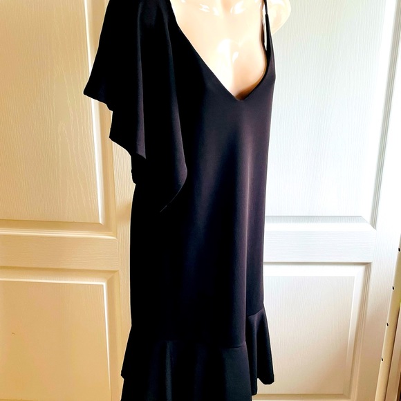 🌸3 for $30 ZARA  Black Dress Midi sleeveless V neckline Size S spaghetti  ru… - Picture 13 of 16